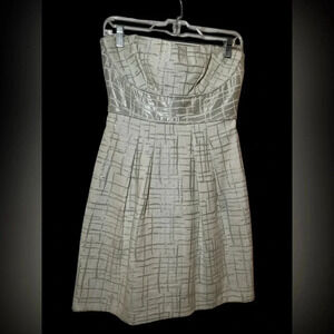 BCBG Trudy strapless Cream Silver Metallic Jacquard a-line dress NWOT